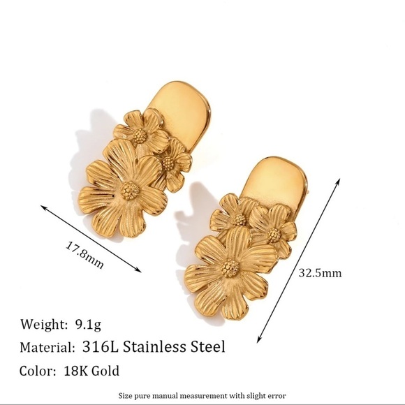Waterproof Hypoallergenic Gold  Stud Earrings - Picture 2 of 2